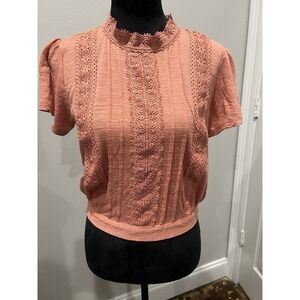Ladies Blouse By Self Esteem Blush Color Size S  With Tie Back F59